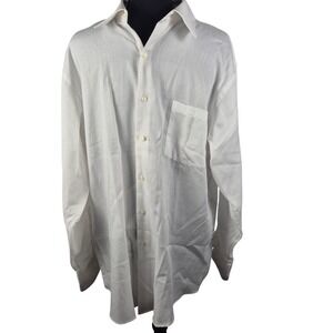 Van Heusen White Dress Shirt Mens Fitted Large Textured Stripe Button Down